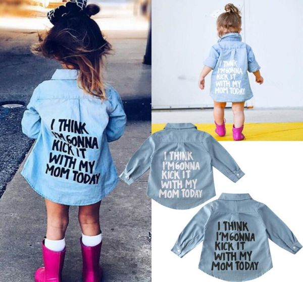 

27y autumn toddler kids baby girl shirts clothes denim letter print long sleeve shirt warm coat shirt7688231, White;black