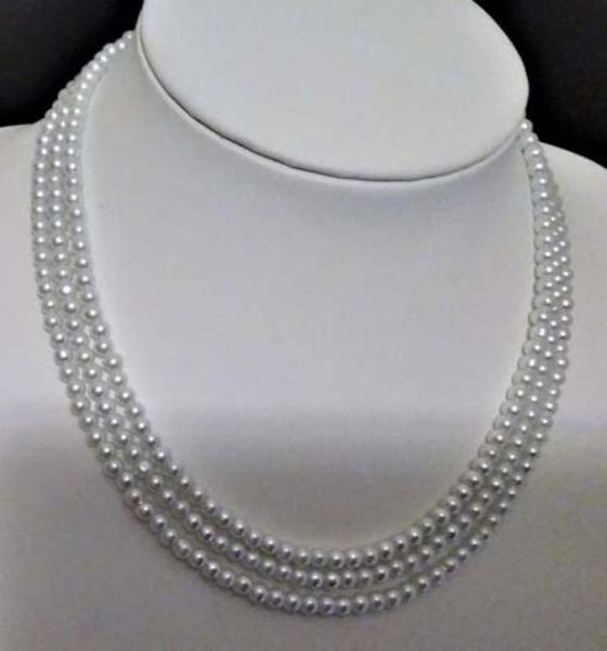 

4mm 3 strand pearl necklace012345678910111213149891248, Silver