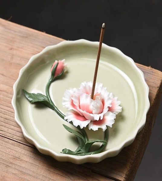 

ceramic handmade lotus incense burner creative 3d flower incense stick holder office home decor aroma censer tea pet ornaments2915790, Slivery;golden