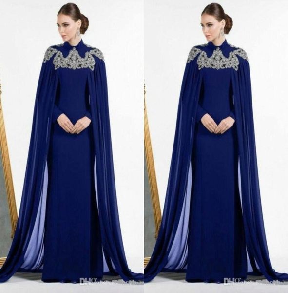 

arabic dark blue dubai evening dresses with cape beaded high neck fitted mermaid long prom dress long sleeve kaftan morocco mom dr5015756, Black;red