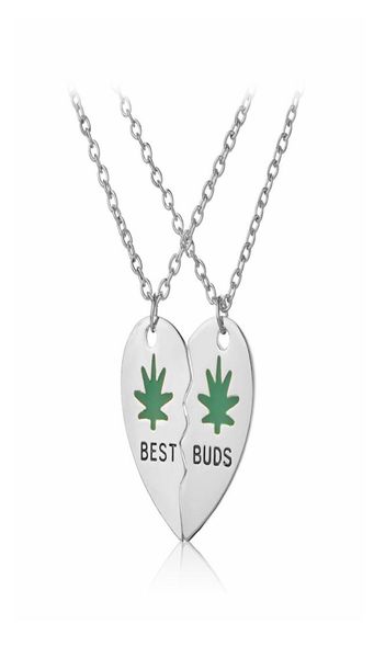

buds necklace enamel weed leaves broken heart pendant necklaces good friends bff jewelry gifts1285569, Silver