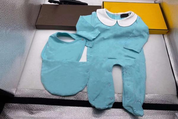 

baby romper clothes newborn jumpsuit boys girls clothes brand tag long sleeves baby jumpsuit designer infant jumpsuit bib hat 3pcs6811697, Blue