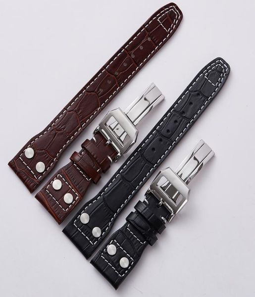 

20mm 22mm calf leather watch strap with deployment folding clasp mens watches band for fit iwc mark 17 bracelet dark brown black2876592, Black;brown