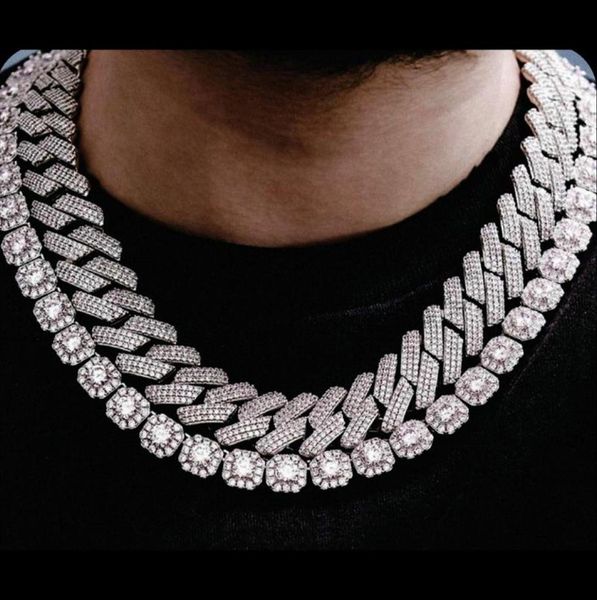 

pendant necklaces hip hop men women full rhinestones paved cuban link chain necklace iced out bling square cluster tennis jewelryp9021511, Silver