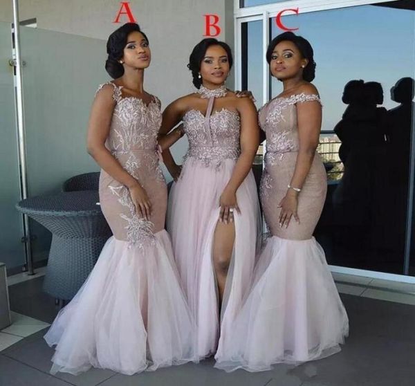 

2020 south african bridesmaid dresses long appliques off shoulder mermaid prom dress split side maid of honor dresses wedding wear7631468, White;pink