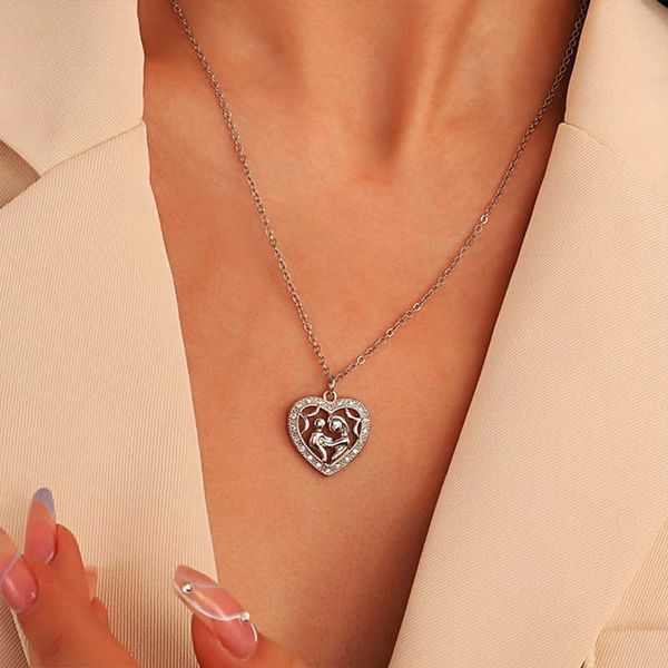 

bling cubic zirconia love heart mom mother's necklace fashion copper zircon flower mother child hug mothers day gifts pendant jewelry c, Silver
