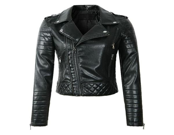 

women039s leather faux wmoen jacket spring autumn turn down collar zipper vintage outwear ladies biker moto short coats femal9571448, Black