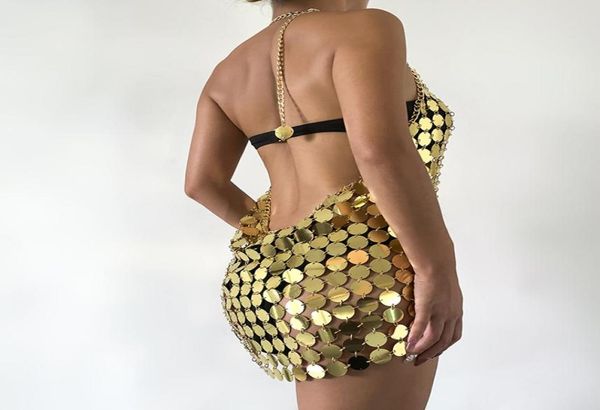 

skirts beach women body chain cool mesh sequin bra bikini nightclub style exaggerated round clothes statement metal chains br7790840, Silver