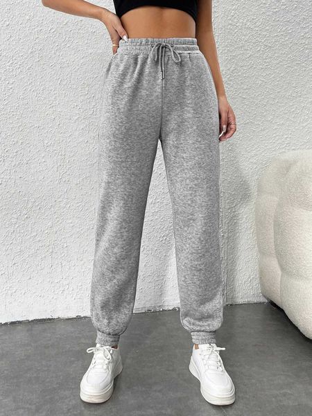 

women's petite drawstring waist slant pocket sweatpants, White