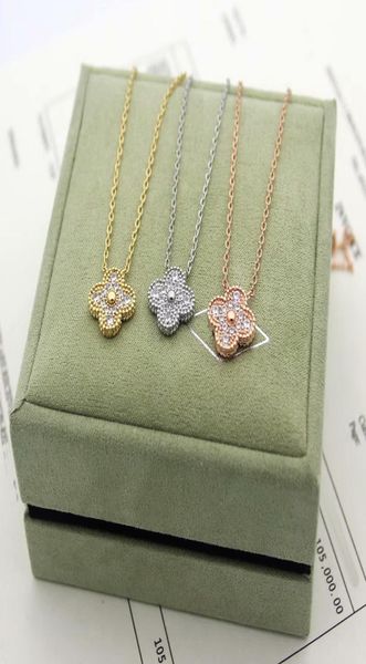 

europe america fashion lady brass single motifs full diamond four leaf flowers 18k plated gold necklaces 3 color4098089, Silver