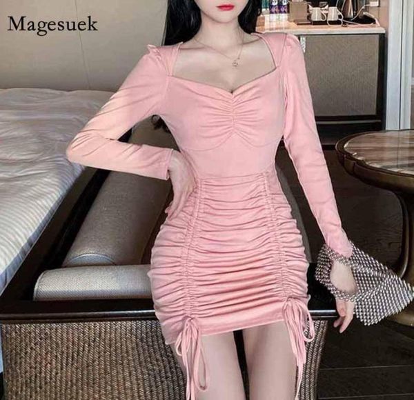 

slim allmatch waist long sleeve pleated dress fashion expose clavicle korean drawstring sheath hip vestidos 12146 casual dre9939432, Black;gray