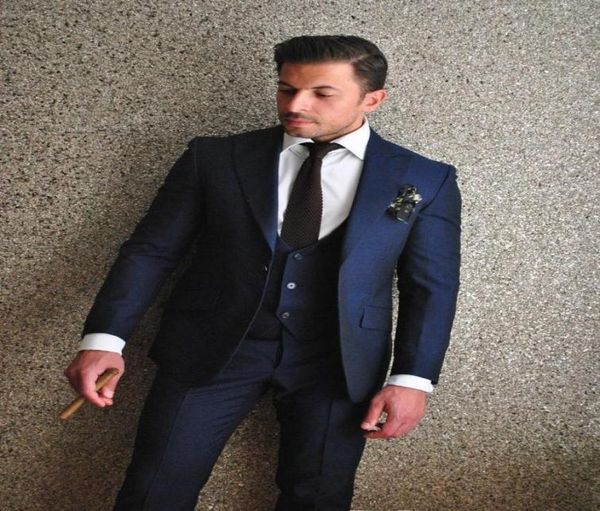

brand new 2016 groom tuxedos navy blue groomsmen peak lapel man suitbridegroomweddingpromdinner suits jacketpantstiev9515723, Black;gray