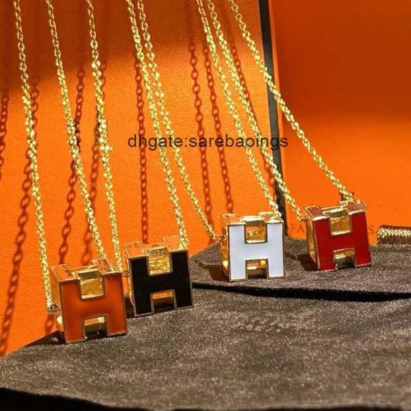 

aher max designer luxury h-letter square necklace enamel color oil drop pendant plated with 18k gold lock bone chain, Silver