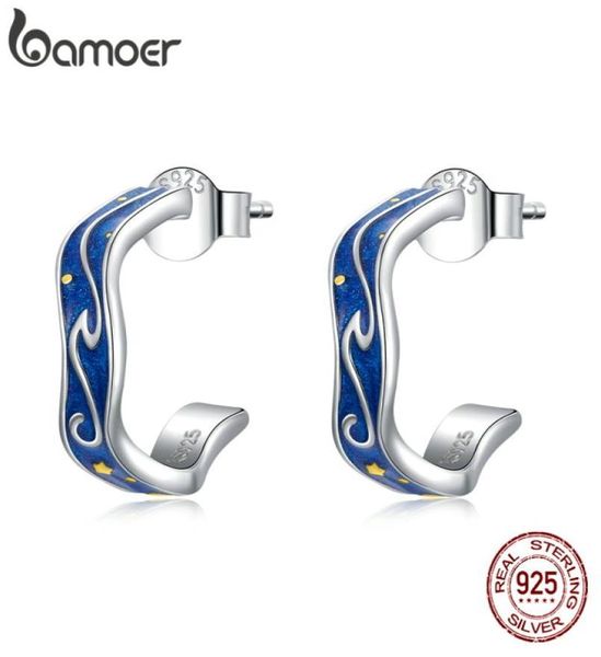 

silver sear of stars earrings 925 sterling silver blue enamel earring gift for girl fasion jewelry sce1029 2105129999140, Golden;silver