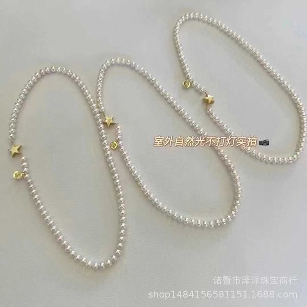 

internet celebrity tiffayffay's same s925 silver star suctiffayon buckle 6-7mm natural freshwater pearl necklace collarbone chain with