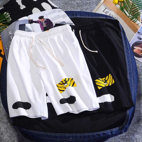 

trend street fashion capris men's summer casual hip-hop sports shorts loose, White;black