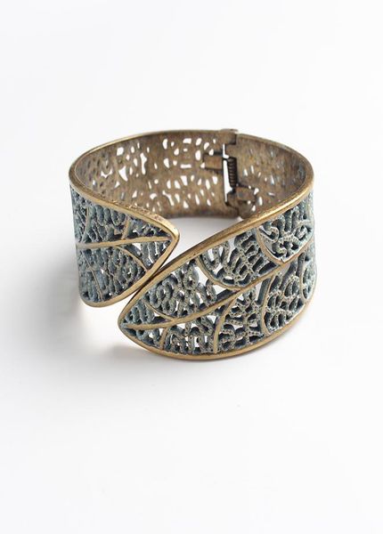 

fashion brand bangle retro hollow leaf classical style wide cuff bracelet7056700, White