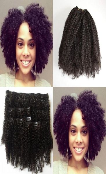 

8 10 12 14 16 18  22 inch full head kinky curly clip in human hair extensions natural black geasy6063516, Black;brown