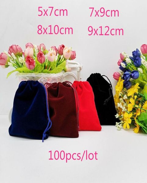 

100pcs black velvet jewelry display velvet gift bag christmas gift box packaging bags for jewellery pouches drawstring bags8472325, Pink;blue