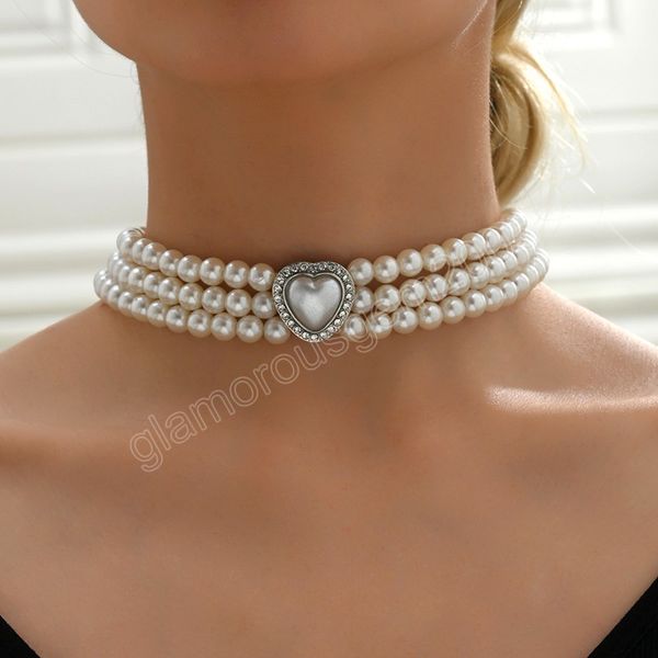 

heart pearl elegant necklaces multilayer chokers necklace for women bead necklace fashion wedding jewelry gift, Golden;silver