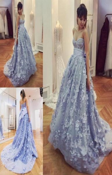 

dusty blue sweetheart prom dresses bodice exposed boning lace appliques evening gowns with big bow backless sweep train arabi6997403, Black