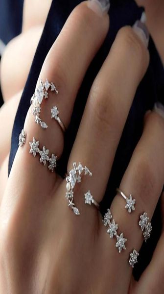 

5 set europe and america fashion set ring star moon crystal midi finger knuckle wedding festival rings for women jewelry gift3203878, Silver