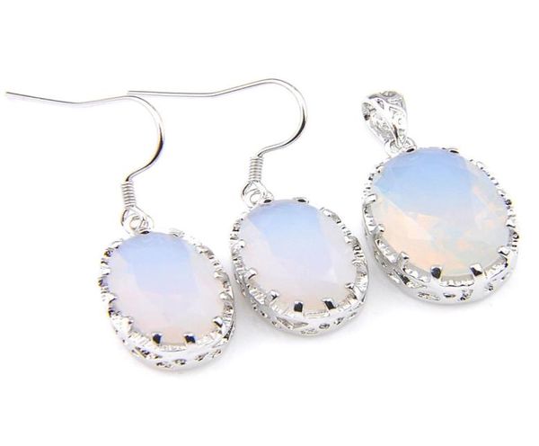 

luckyshine gorgeous engagements jewelry white moonstone oval silver pendants and earring set5493719