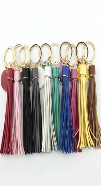 

unique personalized monogram blanks enamel disc leather tassel keychain initial engraved round leather key chains for bag car ke1831493, Slivery;golden