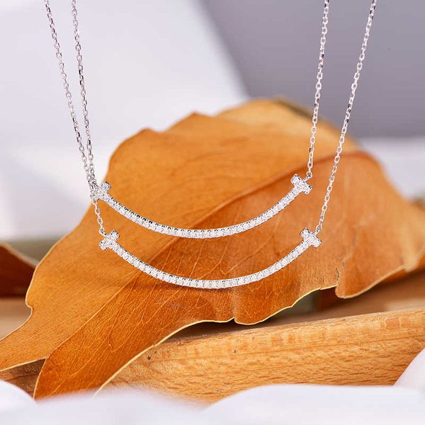 

internet celebrity 18k gold necklace with smile full diamond au750 platiffaynum smiling face advanced clavicle chain tiffayffay light luxury, Silver