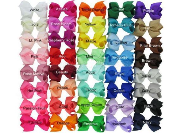 

85pcslot 3335 039039 ribbon bows with clipsolid colorbaby hair bowboutique hair accessories girls hair clips 45cm7970219, Slivery;white