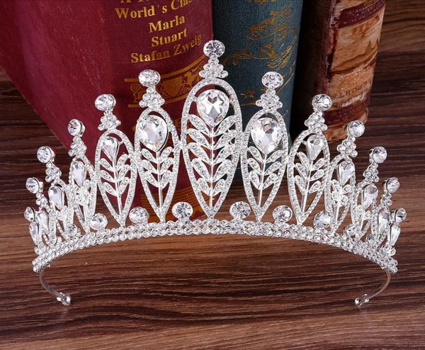 

kmvexo baroque gold silver leaves crystal rhinestones wedding crown luxury big queen tiaras headband for bridal hair accessories c5245185, White;golden