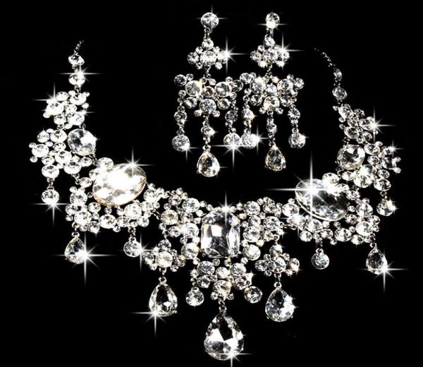 

bridal necklace earrings two pieces of water drill flowers new jewelry wedding jewelry3313905, Silver