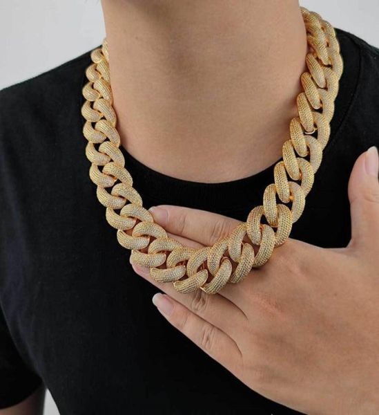 

25mm1624inch bling chains gold color micro setting cz stone miami cuban chain necklace bracelet jewelry for men punk jewelry heav5531074, Silver