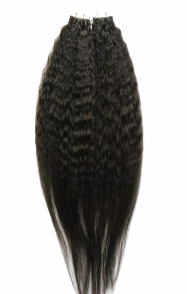 

kinky straight tape in brazilian human hair extensions 100g coarse yaki pu skin weft tape in on hair extensions 18quot 20quot9708478, Black