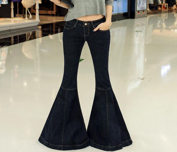 

fashion new vintage super flare jeans low rise jeans femme plus size 5xl hippie wide leg denim pants women5417302, Blue