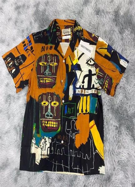 

men039s casual shirts yellow graffiti wacko maria shirt men women 11 quality hawaii oversized tees7170057, White;black