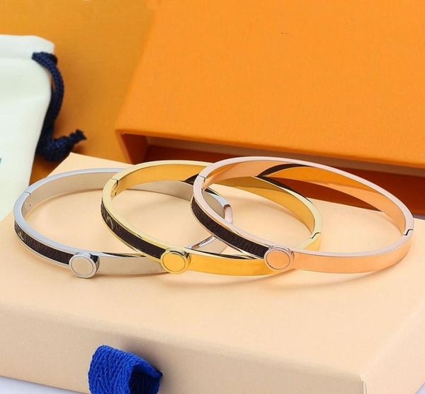 

designer jewelry bangle rose gold silver stainless steel luxury simple cross pattern buckle women mens bracelets box7593224, Black