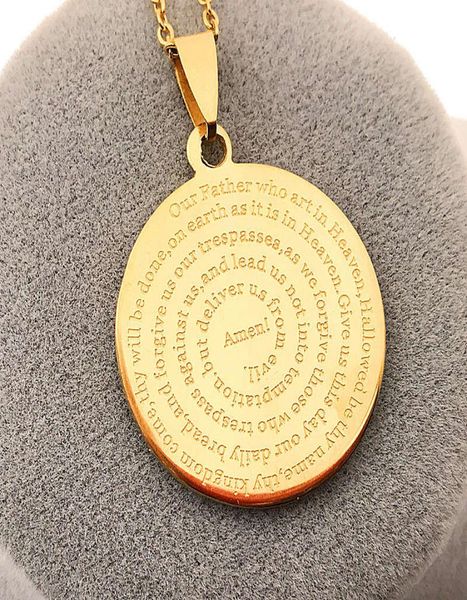 

our father english engraved lords prayer gold silver script stainless steel pendant necklaces with 50cm steel chain7979218