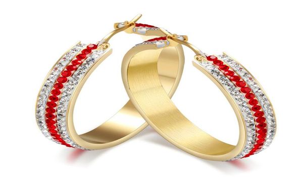 

titanium steel white and red cubic zironia shinning gold earrings fashion joyas earring for women bijoux avoid allergy jewelry3006559, Golden;silver