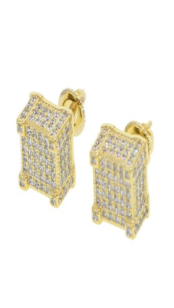 

geometric micro pave cz screwback earring for girl women men boy lab diamond hiphop clear cz sparking bling screwback studs ear je9569037, Golden;silver