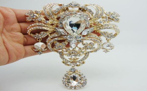 

whole fashion style flower drop pendant brooch pin clear rhinestone crystal9458245, Gray