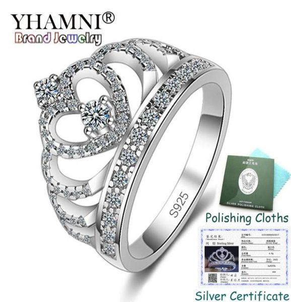 

sent silver certificate 100 925 sterling silver princess queen crown engagement ring luxury cz zircon jewelry kp0177023991, Slivery;golden