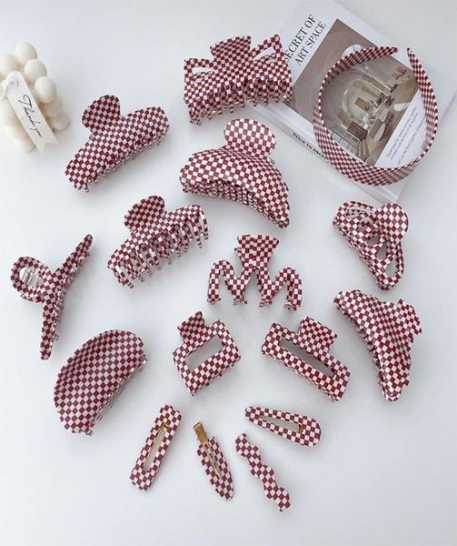 

hair clips barrettes 2021 selling fashion acrylic women accessories headband red white checkered pattern claw8683175, Golden;silver