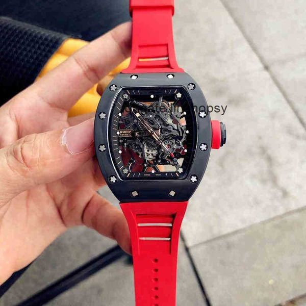

aluxury watch date sports richa milles rm035 fully automatic mechanical watch wine barrel hollow ceramic tape for men, Slivery;golden
