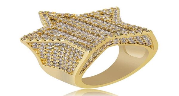 

18k gold white gold mens luxury bling cubic zirconia pentagram hip hop ring band full diamond iced out rapper jewelry gifts for 5503779, Silver