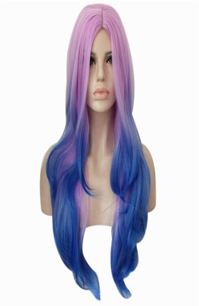 

woodfestival pink blue ombre wig wavy long multicolor synthetic fiber hair heat resistant cosplay wigs girl women3906154, Black