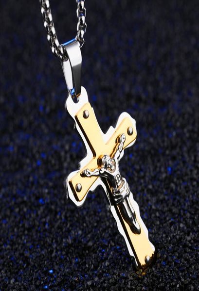 

christos jesus cross pendant necklaces with 600mm chain gold stainless steel jewelry colar for man chocker necklace2344489, Silver
