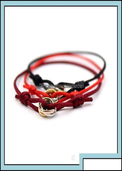 

charm bracelets jewelry 316l stainless steel trinity ring string bracelet three rings hand strap couple for women and otvmq6265722, Golden;silver