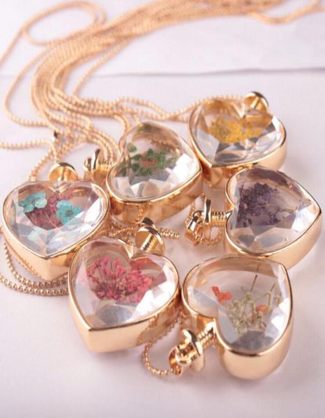 

murano heart shape lampwork glass pendants aromatherapy pendant necklaces jewelry dry flowers perfume vial bottle pendants necklac5346669, Silver