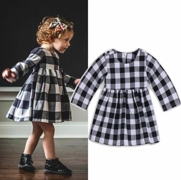

white black plaid cotton baby girl dress long sleeves newborn baby girls toddler kids dress party princess wedding tutu4901968, Red;yellow